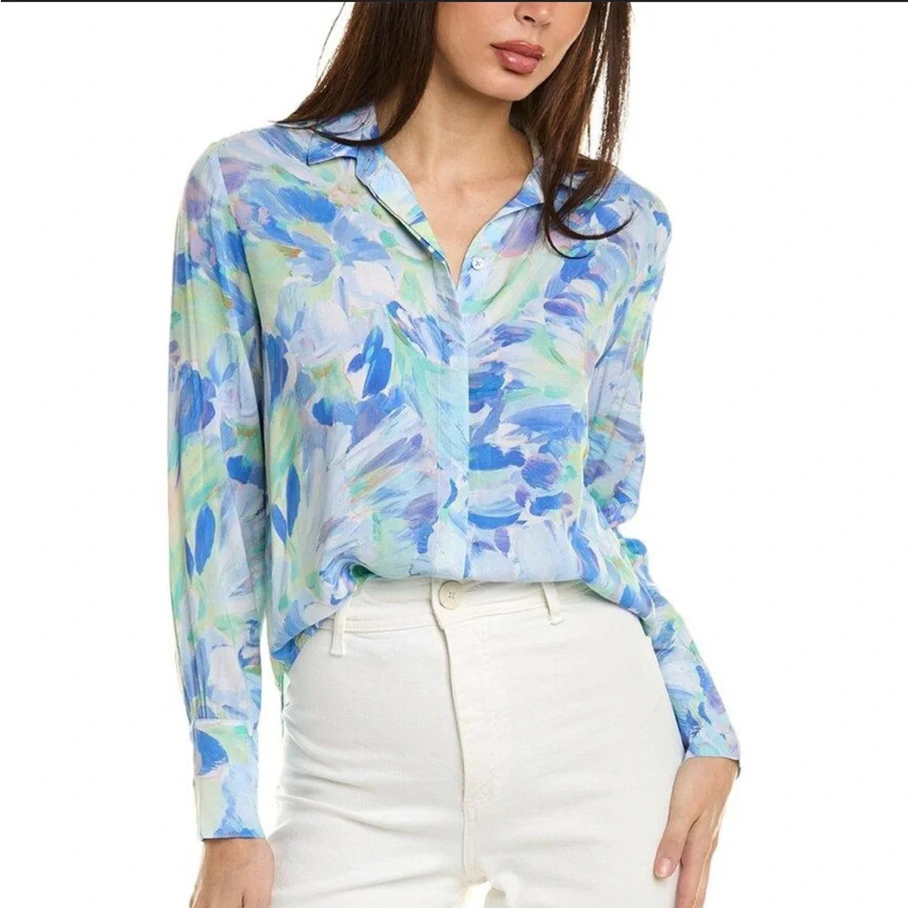 Anthropologie Bella‎ Dahl Paint Brush Stroke Hidden Placket Button Down Top Med
